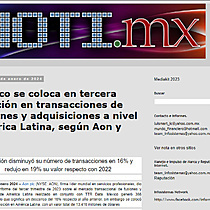 Mxico se coloca en tercera posicin en transacciones de fusiones y adquisiciones a nivel Amrica Latina, segn Aon y TTR
